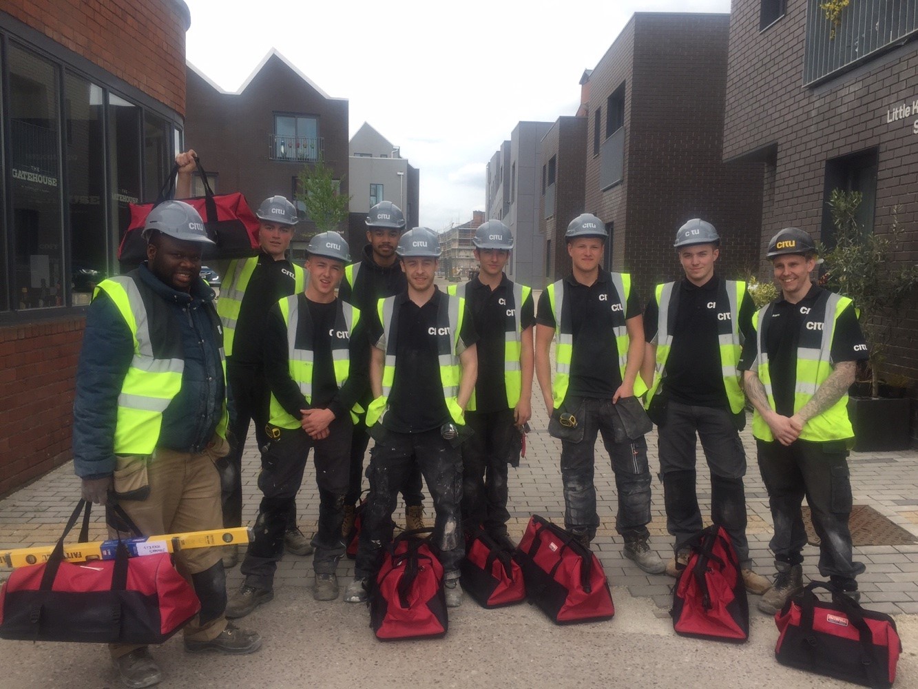 Some of the existing Leeds College of Building Apprentices on site at the Citu Climate Innovation District.