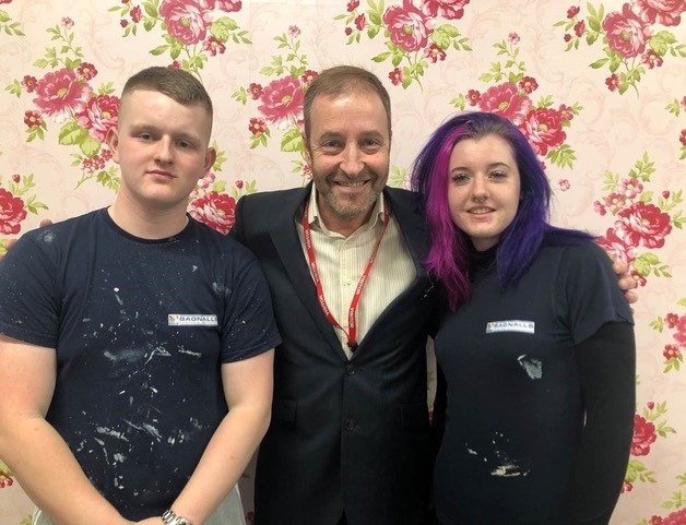 Lewis Boyle (L) and Abi Johnson (R) prepare to go to Slovenia