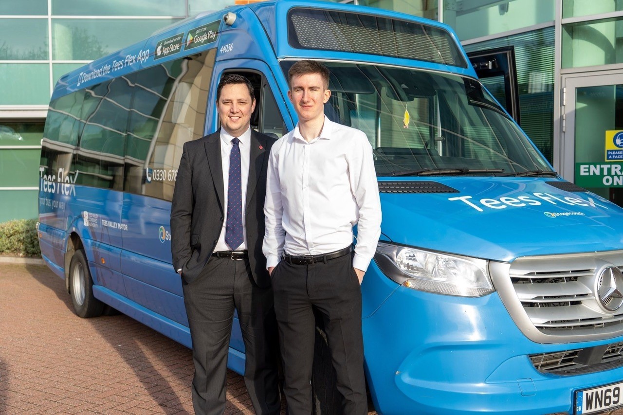 Transport Planning Technician Apprentice Michael Richardson with Tees Valley Mayor, Ben Houchen.