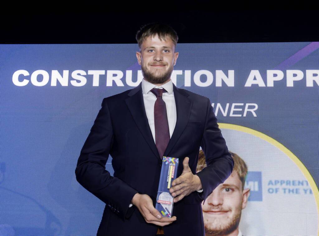 This is a photo of Samuel Jinks, winner of the Construction Apprentice of the Year award at the 2025 South Yorkshire Apprenticeship Awards.
