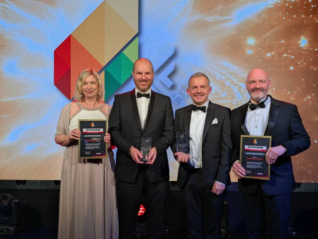 Assistant Principals Chris Tunningley and Steve Connell, Head of Construction Crafts Wayne Chappelow and Curriculum Manager Sarah Sunderland at the Building the Future Awards.