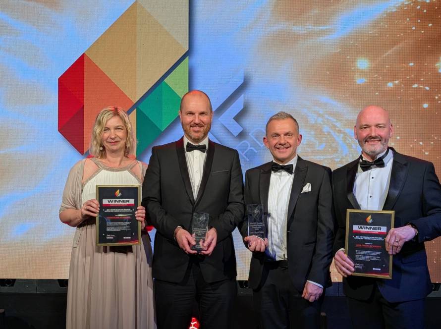 Assistant Principals Chris Tunningley and Steve Connell, Head of Construction Crafts Wayne Chappelow and Curriculum Manager Sarah Sunderland at the Building the Future Awards.