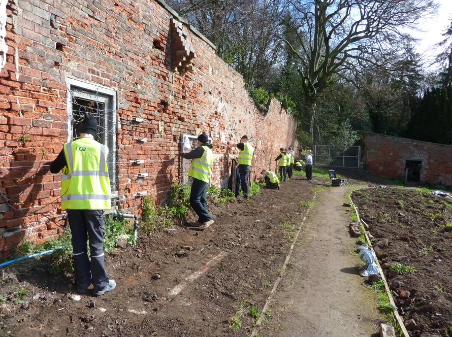 A group of LCB bricklaying students have started restoration work on a Victorian walled garden at the Living Potential Care Farm.