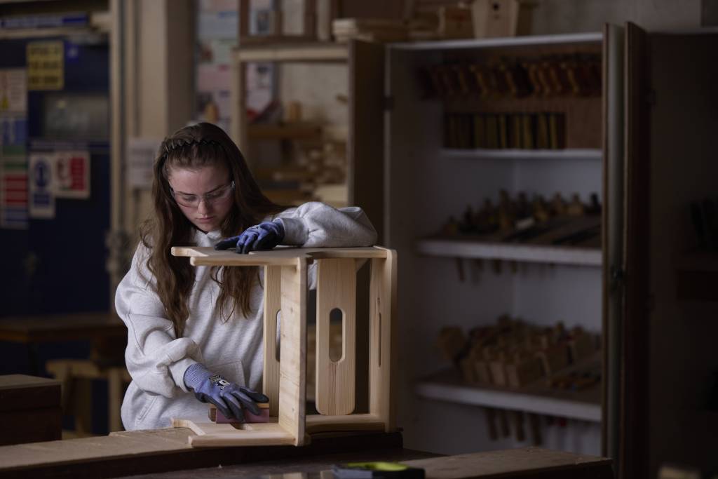 LCB carpentry student in workshop.