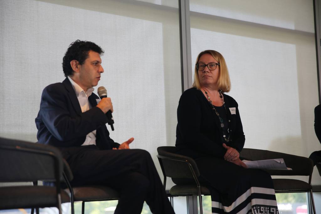 Panel discussion with Nikki Davis (LCB CEO and Principal), Alex Sobel (MP for Leeds Central and Headingley), Colin Buckle (Associate Technical Director at Arcadis) and Jamie Jones-Buchanan, MBE (CEO of Leeds Rhinos)