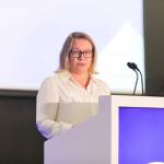 This is a photo of the Leeds college of Building BIG Awards 2026. This photo depicts Leeds College of Buildings CEO & Principal, Nikki Davis, giving an introductory speech at the awards.