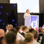 This is a photo of the Leeds college of Building BIG Awards 2026. This photo depicts Leeds College of Buildings CEO & Principal, Nikki Davis, giving an introductory speech at the awards.