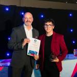 This photo depicts a student receiving their award.