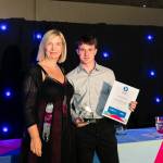 This photo depicts a student receiving their award.