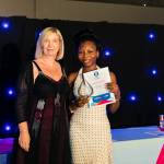 This photo depicts a student receiving their award.